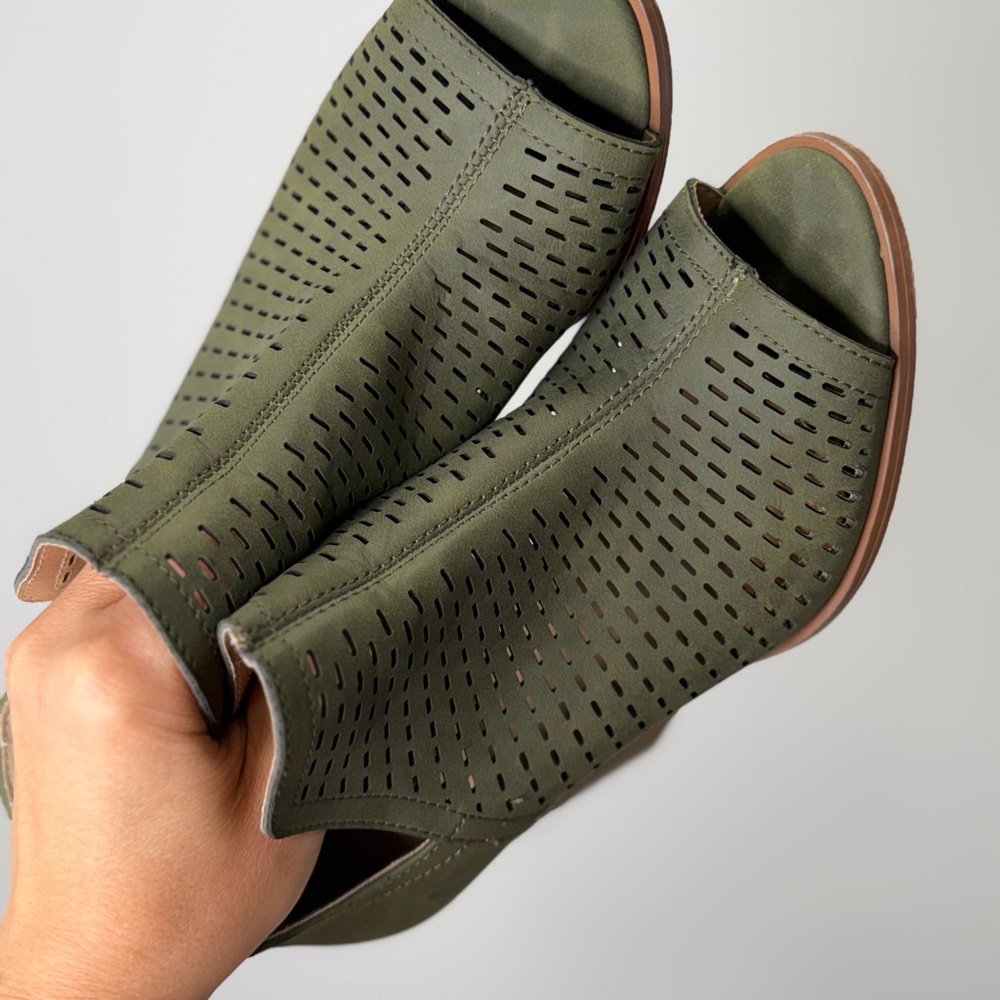RESTRICTED Olive Peep-Toe Ankle Boots - Picture 2 of 12